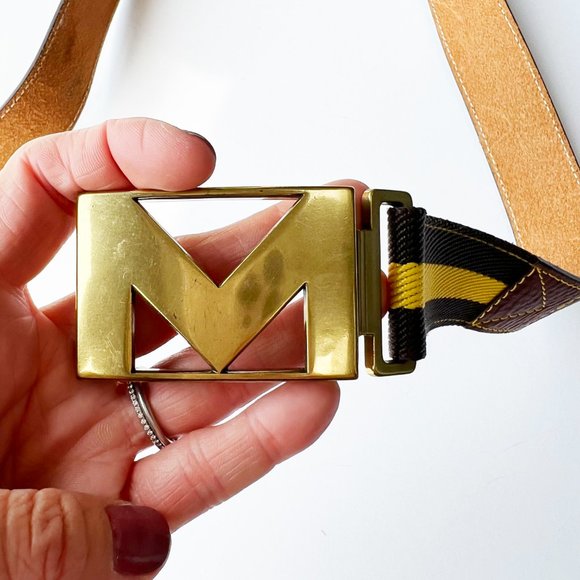✨3 for $15✨ M Monogram Brown Leather Belt with Gold Metal M Clasp - Picture 3 of 14